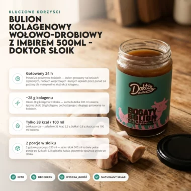 Bulion kolagenowy wołowo-drobiowy z imbirem 500ml - Doktor Słoik