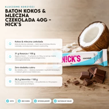 Baton Kokos & Mleczna Czekolada 40g - Nick's