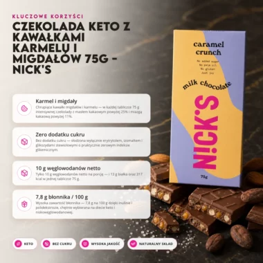 Czekolada Keto z Kawałkami Karmelu i Migdałów 75g - Nick's