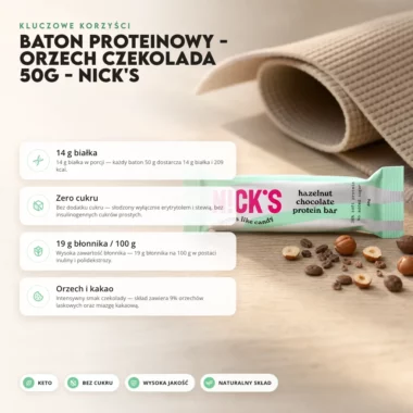 Baton Proteinowy - Orzech Czekolada 50g - Nick's