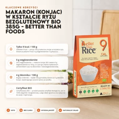 Makaron (Konjac) w Kształcie Ryżu Bezglutenowy BIO 385g - Better Than Foods
