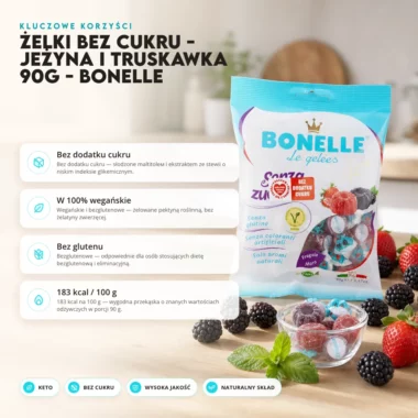 Żelki Bez Cukru - Jeżyna i Truskawka 90g - Bonelle