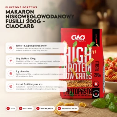 Makaron Niskowęglowodanowy Fusilli 200g - CiaoCarb