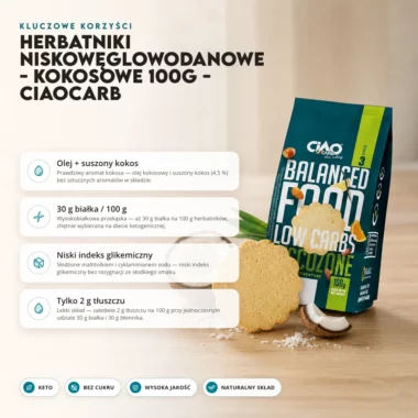 Herbatniki Niskowęglowodanowe - Kokosowe 100g - CiaoCarb