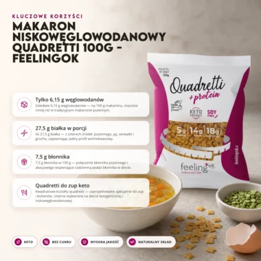 Makaron Niskowęglowodanowy Quadretti 100g - FeelingOK