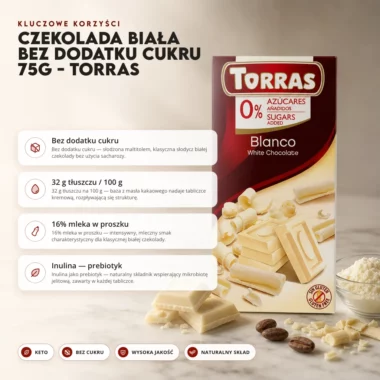Czekolada biała bez dodatku cukru 75g - Torras