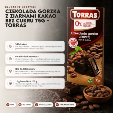 Czekolada Gorzka z Ziarnami Kakao bez Cukru 75g - Torras