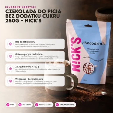 Czekolada do Picia Bez Dodatku Cukru 250g - Nick's