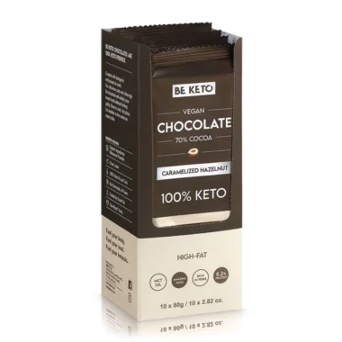Czekolada Keto Wegańska z Olejem MCT - Karmelizowany Orzech Laskowy Zestaw 10 x 80g - BeKeto